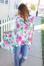 Load image into Gallery viewer, Be Bold Ivory Big Floral Hi-Lo Ruffle Hem Knit Top
