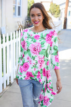 Load image into Gallery viewer, Be Bold Ivory Big Floral Hi-Lo Ruffle Hem Knit Top
