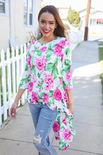 Load image into Gallery viewer, Be Bold Ivory Big Floral Hi-Lo Ruffle Hem Knit Top
