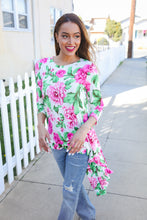 Load image into Gallery viewer, Be Bold Ivory Big Floral Hi-Lo Ruffle Hem Knit Top
