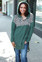 Load image into Gallery viewer, Diva Dreams Olive Leopard Print Half Zip Longline Hoodie
