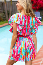 Load image into Gallery viewer, Feeling Bold Fuchsia Abstract Print Smocked Waist Flutter Sleeve Romper
