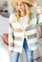 Load image into Gallery viewer, Ivory Striped Button Down Fuzzy Knit Cardigan
