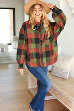 Load image into Gallery viewer, Rock&#39;n Plaid Olive &amp; Rust Button Down Oversized Shirt
