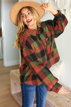 Load image into Gallery viewer, Rock&#39;n Plaid Olive &amp; Rust Button Down Oversized Shirt
