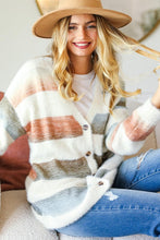 Load image into Gallery viewer, Ivory Striped Button Down Fuzzy Knit Cardigan
