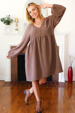 Load image into Gallery viewer, Beautiful You Mocha Woven Waffle V Neck Babydoll Dress
