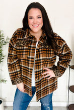 Load image into Gallery viewer, Put Together Rust Plaid &amp; Animal Print Button Down Jacket
