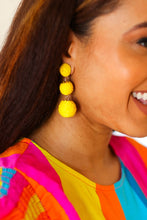 Load image into Gallery viewer, Yellow Raffia Lantern Pom Dangle Earrings
