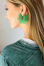 Load image into Gallery viewer, Green Vintage Metal Flower Power Earrings
