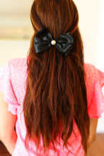 Load image into Gallery viewer, Black Satin Pearl Detail Coquette Bow
