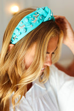 Load image into Gallery viewer, Turquoise Stone &amp; Gem Cowboy Boot Embellished Top Knot Headband
