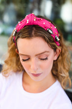 Load image into Gallery viewer, Fuchsia Stone &amp; Gem Football Embellished Top Knot Headband
