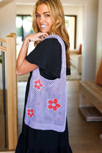 Load image into Gallery viewer, Lavender &amp; Orange Floral Crochet Tote Bag
