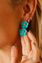 Load image into Gallery viewer, Teal Tiered Flower Dangle Earrings
