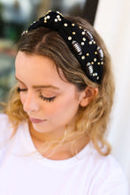 Load image into Gallery viewer, Black Stone &amp; Gem Football Embellished Top Knot Headband
