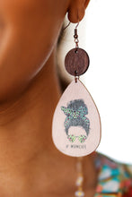 Load image into Gallery viewer, Green Cheetah &quot;#MOMLIFE&quot; Wooden Dangle Earrings
