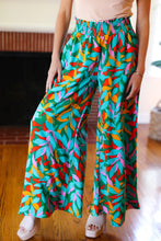 Load image into Gallery viewer, Summer Vibes Green &amp; Orange Abstract Print Smocked Palazzo Pants
