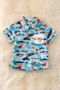 Boys Button Up Fish Printed Shirt