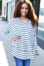 Load image into Gallery viewer, Nautical Ivory &amp; Grey Striped Hacci Knit Tunic Top
