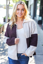 Load image into Gallery viewer, Cozy Up Brown Color Block Collared Zip Up Sweater
