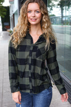 Load image into Gallery viewer, Casual Chic Army Green Plaid Button Down Long Sleeve Top
