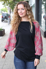 Load image into Gallery viewer, You Got This Burgundy Plaid Dolman Round Neck Top
