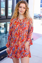 Load image into Gallery viewer, Under Your Spell Rust Floral Tie Front Elastic Bell Sleeve Dress
