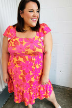 Load image into Gallery viewer, Fuchsia &amp; Orange Tropical Floral Square Neck Dress
