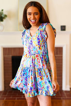 Load image into Gallery viewer, Just for Fun Aqua Floral V Neck Ruffle Sleeve &amp; Hem Dress
