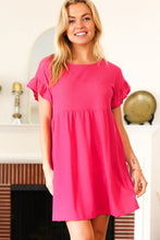 Load image into Gallery viewer, Summer Days Fuchsia Waffle Knit Ruffle Sleeve Babydoll Dress
