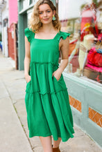 Load image into Gallery viewer, Lots To Love Kelly Green Smocked Flutter Sleeve Tiered Midi Dress
