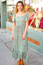 Load image into Gallery viewer, Perfectly You Green Ditzy Floral Fit &amp; Flare Maxi Dress
