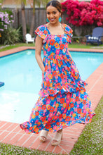 Load image into Gallery viewer, Follow Me Aqua Floral Print Square Neck Tiered Ruffle Maxi Dress
