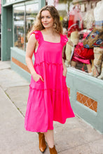 Load image into Gallery viewer, Lots To Love Fuchsia Smocked Flutter Sleeve Tiered Midi Dress
