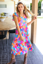 Load image into Gallery viewer, Bold &amp; Beautiful Multicolor Abstract Floral Fit &amp; Flare Midi Dress
