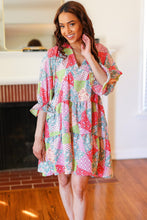 Load image into Gallery viewer, Look Of Love Lime &amp; Coral Patchwork Print V Neck Dress
