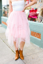 Load image into Gallery viewer, Feeling Femme&#39; Blush Asymmetric Tiered Tulle Midi Skirt
