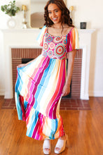 Load image into Gallery viewer, Feeling Bold Fuchsia &amp; Teal Striped Medallion Crochet Print Dress
