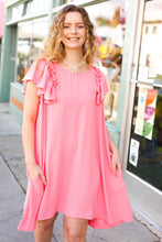 Load image into Gallery viewer, Out For The Day Peach Crinkle Woven Ruffle Sleeve Dress
