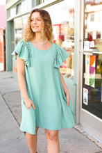 Load image into Gallery viewer, Out For The Day Sage Crinkle Woven Ruffle Sleeve Dress
