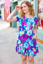 Load image into Gallery viewer, Everyday Blue &amp; Pink Floral Ruffle Hem Dress
