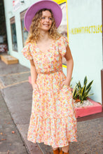 Load image into Gallery viewer, Lovely In Peach Floral Print Elastic Waist Ruffle Midi Dress
