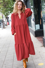 Load image into Gallery viewer, Lock Eyes Spice Notched Neck Frill Hem Tiered Maxi Dress
