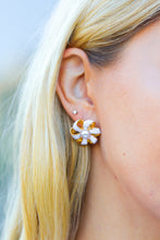 Load image into Gallery viewer, White &amp; Gold Ribbon Bow Pearl Stud Earring
