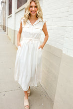 Load image into Gallery viewer, Put Together Ivory Cotton Collar Drawstring Waist Fit &amp; Flare Midi
