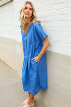 Load image into Gallery viewer, Casual Chic Blue Cotton V Neck Pocketed Midi Tunic
