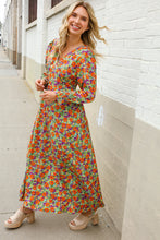 Load image into Gallery viewer, Dazzle in Silky Sage &amp; Coral Floral V Neck Smock Ruffle Sleeve Maxi
