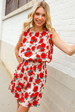 Load image into Gallery viewer, Whimsical in Red Floral Print Sleeveless Smocked Waist Dress
