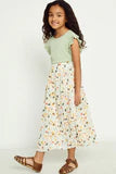 Girls Floral Print Pleated Midi Skirt